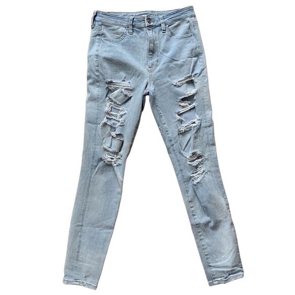 American Eagle Ripped Super High-Waisted Jegging Light Wash Jeans Size 6 - Picture 1 of 7